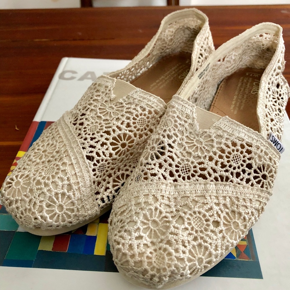 TOMS Off-White Crochet Slip-On Shoes